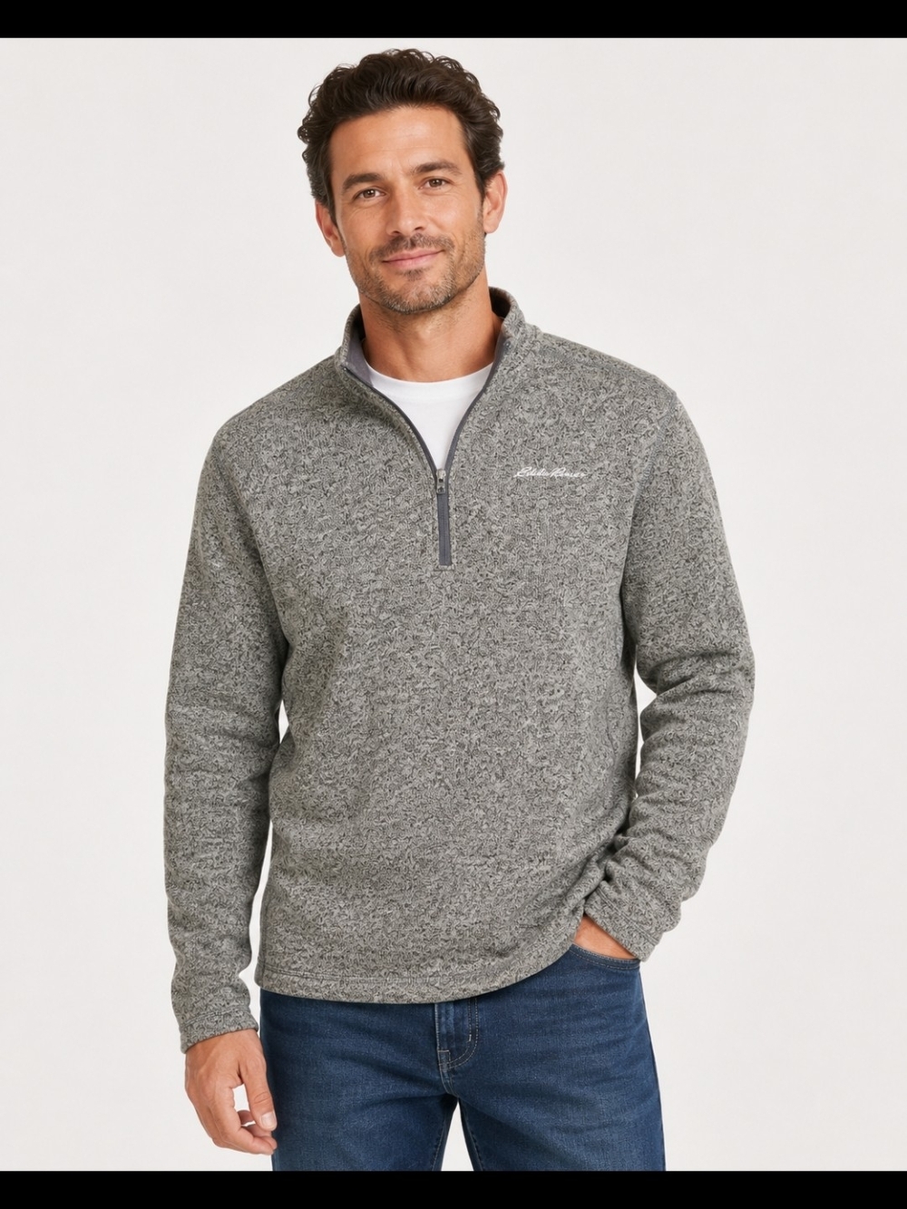 Eddie Bauer Heather Gray Half-Zip Sweater